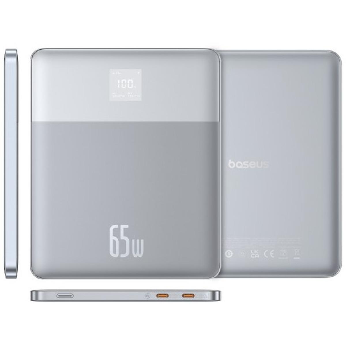 Baseus Blade2 12000mAh Power Bank | 65W Fast Charging Ultra Thin Digital Display Intelligent Edition Battery Pack For Laptop/MacBook & Phones - Silver