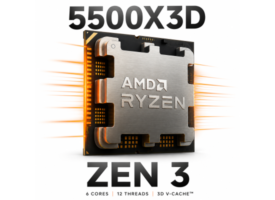 AMD RYZEN 5 5500X3D 6-Core 3.0 GHz (4.0 GHz Max Boost) 96MB Cache AM4 Desktop Processor , Tray
