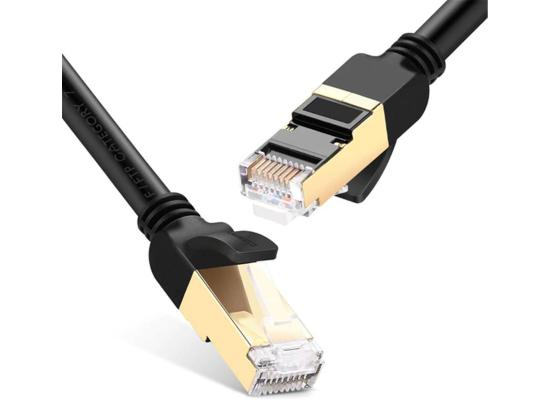 UGREEN UTP Cat 7 STP Round Wire Network Cable, 10Gbps High Speed, Gold Platted, 26 AWG, Plug & Play, Universal Compatibility Support All Devices With RJ45 Port, 2 Meter, Black