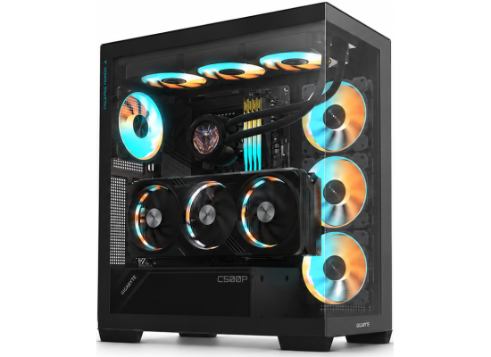 GIGABYTE C500 ATX Computer Case, 410MM/BL ST ATX GPU, Mid Tower Form Factor, RGB Lighting, 3.5" Drive Support, Pre-installed Fan, Built-In Cable Management, Black