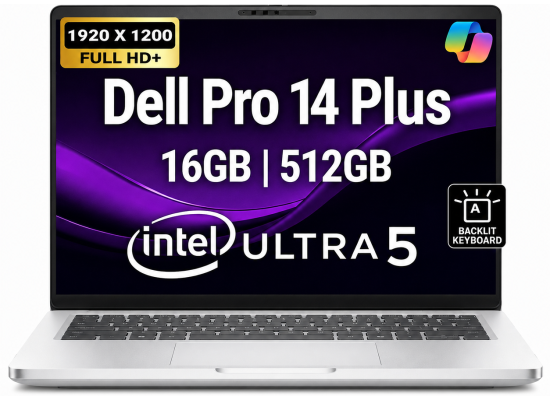 Dell Pro 14 Plus PB14250 (2026) AI Capable PC NEW Intel® Ultra 5 Gen II 236U vPro 8-Cores Elegant & Durable Aluminum Design w/ 3 Years Wrranty , Platinum Silver