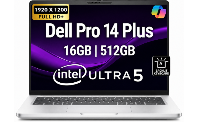 Dell Pro 14 Plus PB14250 (2026) AI Capable PC NEW Intel® Ultra 5 Gen II 236U vPro 8-Cores Elegant & Durable Aluminum Design w/ 3 Years Wrranty , Platinum Silver