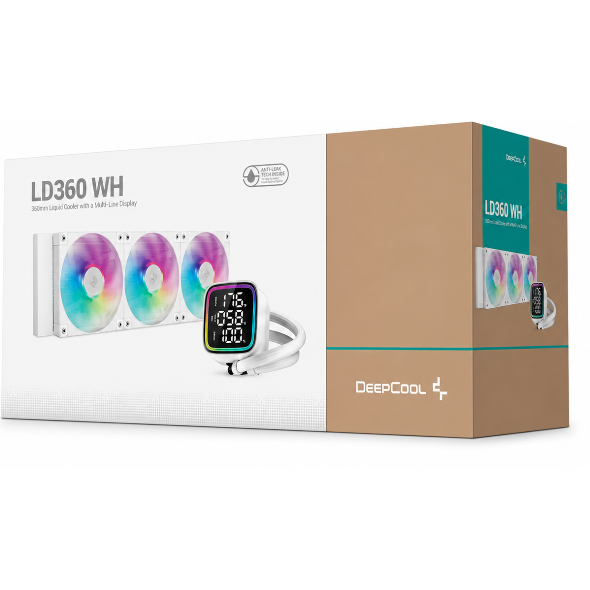 DeepCool LD360 Liquid Cooler 360mm 5th Gen Pump 3400 RPM AIO Real-time CPU Status Screen Anti-Leak ARGB Fans & Dual Gradient Halo Effect Mirror - White
