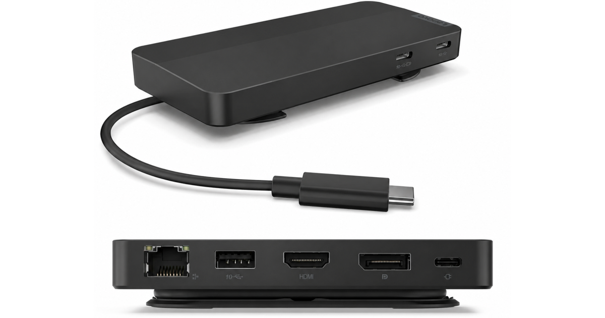 قاعدة شحن Lenovo USB-C مزدوجة العرض (1 DP 1.4 و1 HDMI 2.0) شحن يصل إلى 65 وات للكمبيوتر المحمول (لا يتضمن محول طاقة) يدعم شاشة 4K مزدوجة