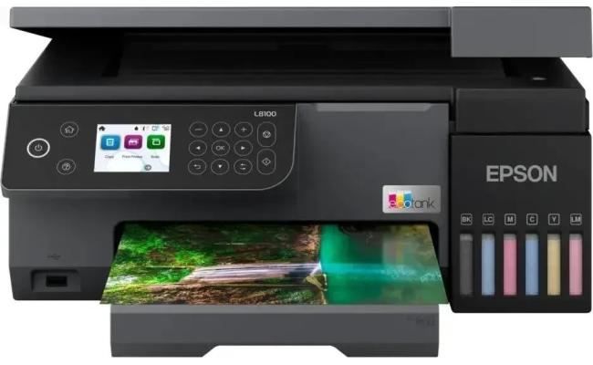 Epson EcoTank L8100 A4 3-in-1 Photo Printer, Epson Smart Panel App, Ink Tank System, 5.400 Pages, 1.500 Photos Color Yield, 1200 DPI x 4800 DPI, 37dB Noise Level, Black