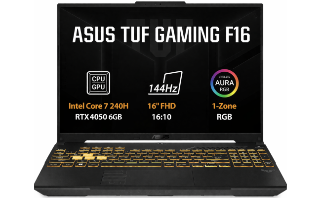 ASUS TUF F16 (2025) FX607VU Intel Core 7 240H 10-Cores w/ Nvidia RTX 4050 6GB DDR6 & 16" IPS 144Hz Display - Black