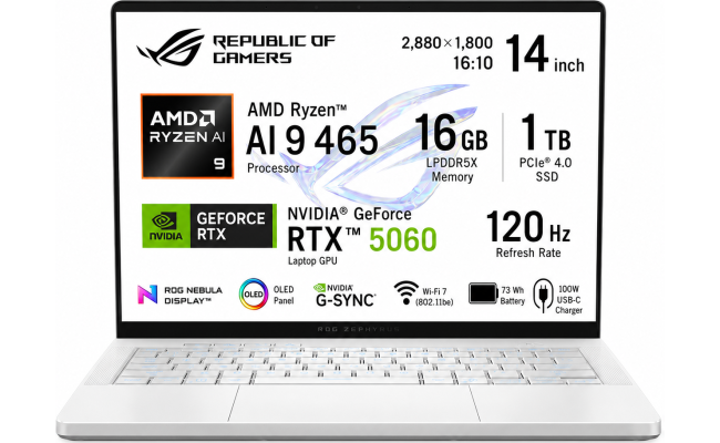 ASUS ROG Zephyrus G14 GA403GM-SY008 Gaming Laptop | Ryzen AI 9 465 | RTX 5060 8GB | 16GB LPDDR5X | 1TB SSD | 14" 3K OLED 120Hz | Platinum White