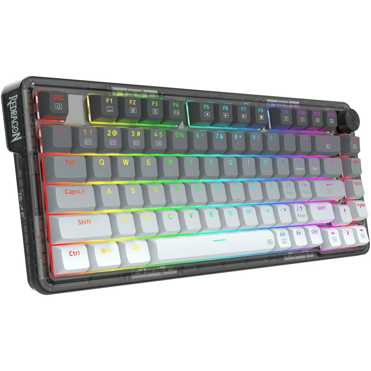 Redragon K673GG PRO 75% Wireless Gasket RGB Gaming Keyboard, 3-Modes 81 Keys Compact Mechanical Keyboard Hot-Swap Socket, Dedicated Knob Control and Sound Absorbing Pads, Linear - Red Switch
