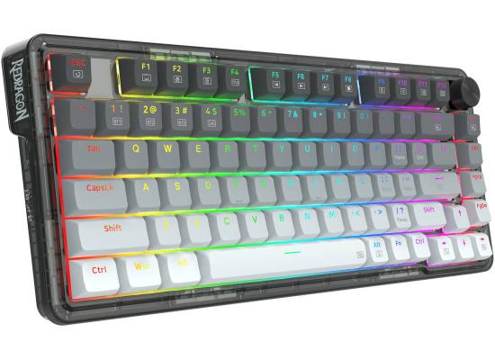 Redragon K673GG PRO 75% Wireless Gasket RGB Gaming Keyboard, 3-Modes 81 Keys Compact Mechanical Keyboard Hot-Swap Socket, Dedicated Knob Control and Sound Absorbing Pads, Linear - Red Switch