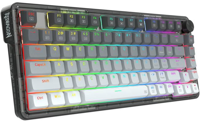 Redragon K673GG PRO 75% Wireless Gasket RGB Gaming Keyboard, 3-Modes 81 Keys Compact Mechanical Keyboard Hot-Swap Socket, Dedicated Knob Control and Sound Absorbing Pads, Linear - Red Switch