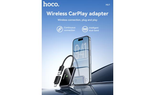 HOCO HU1 Wireless CarPlay Adapter for iPhone – USB-A/USB-C, Metal Grey