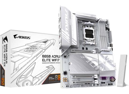 GIGABYTE B850 Aorus Elite WIFI7 ICE AM5 ATX Motherboard, AMD B850 Chipset, 4x DDR5 DIMM Slots, Up to 256GB Max Memory, 1x PCIe 5.0 x16, 3x M.2 Slots, WiFi & BT, White