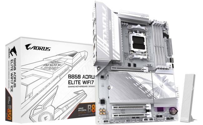 GIGABYTE B850 Aorus Elite WIFI7 ICE AM5 ATX Motherboard, AMD B850 Chipset, 4x DDR5 DIMM Slots, Up to 256GB Max Memory, 1x PCIe 5.0 x16, 3x M.2 Slots, WiFi & BT, White
