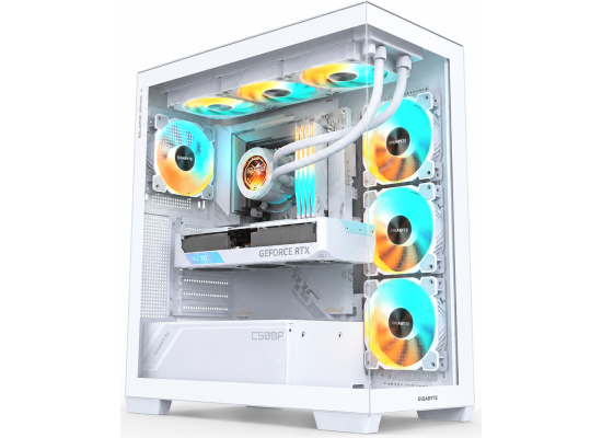 GIGABYTE C500 ATX Computer Case, 410MM/BL ST ATX GPU, Mid Tower Form Factor, RGB Lighting, 3.5" Drive Support, Pre-installed Fan, Built-In Cable Management, Ice