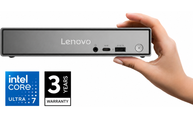 Lenovo ThinkCentre Neo 50q Gen 6 Tiny AI PC – Intel Core Ultra 7 256V, 16GB LPDDR5X, 512GB SSD, Wi-Fi 6, DOS, 3-Year Warranty