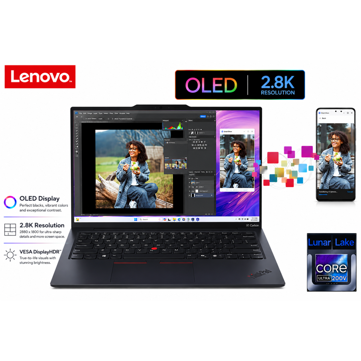 Lenovo ThinkPad X1 Carbon Gen 13 Aura Edition (2025) Intel® Ultra 7 Gen II 258V 8-Core Copilot+ PC Featherlight <1KG Long Battery Life w/ OLED 2.8K Screen - Black
