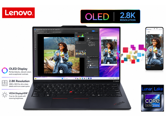 Lenovo ThinkPad X1 Carbon Gen 13 Aura Edition (2025) Intel® Ultra 7 Gen II 258V 8-Core Copilot+ PC Featherlight <1KG Long Battery Life w/ OLED 2.8K Screen - Black product thumbnail 2