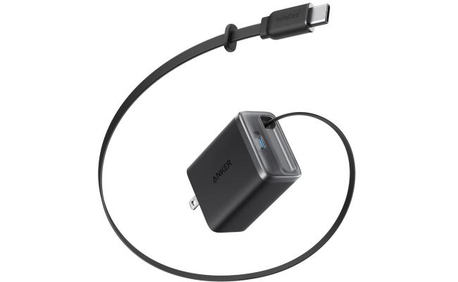 Anker Nano USB C Charger Block, 35W Max 2-Port Compact Charger with Durable Built-in Anker InstaCord Retractable Cable, with iPhone 17/16/15 Series, iPad, and More - Black