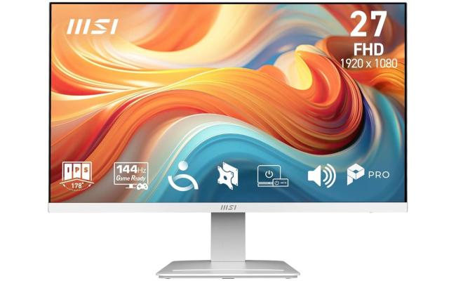 MSI PRO MP273W E14A 27" IPS Full HD 144Hz 1ms Less Blue Light PRO VESA Mountable Built-in Speakers Tilt-Adjustable HDMI & DP - White
