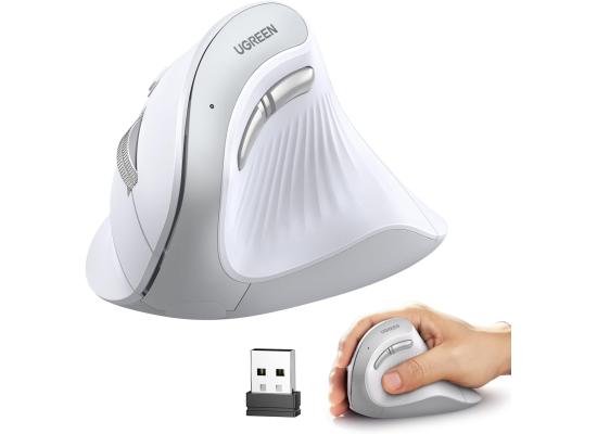 UGREEN Vertical Wireless (Bluetooth 5.0+2.4G) Ergonomic Mouse with 5 Buttons, 1000/1600/2000/4000 DPI, Prevention of Mouse Arm, Vertical Mouse Compatible with PC/Laptop/Tablet, White