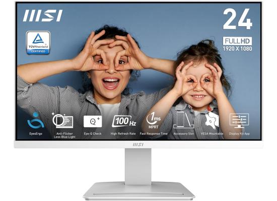 MSI PRO MP2412W 24" Full HD 100Hz Less Blue Light PRO VESA Mountable Accessory Slot Design Tilt-Adjustable HDMI & DP - White