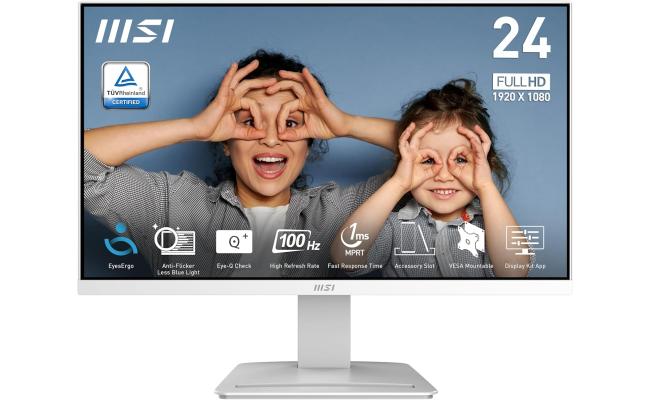 MSI PRO MP2412W 24" Full HD 100Hz Less Blue Light PRO VESA Mountable Accessory Slot Design Tilt-Adjustable HDMI & DP - White