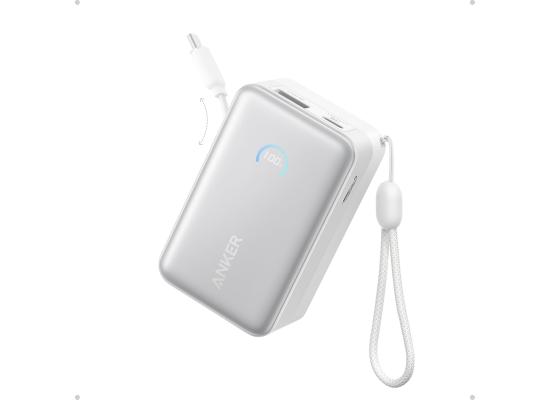 Anker Nano Power Bank, 10,000mAh Portable Charger with 2.3 ft InstaCord Retractable Cable, 45W Max Compact Battery Pack, Smart Display, for iPhone 16 Series, iPad, Galaxy, Pixel, and More - White