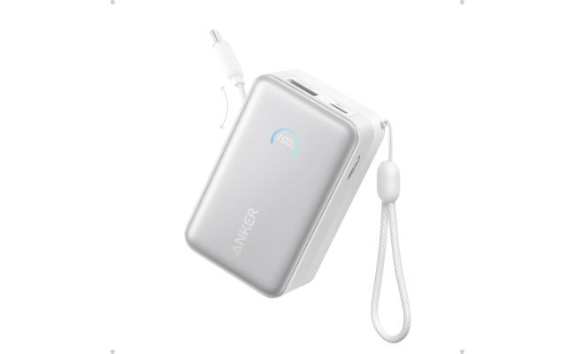 Anker Nano Power Bank, 10,000mAh Portable Charger with 2.3 ft InstaCord Retractable Cable, 45W Max Compact Battery Pack, Smart Display, for iPhone 16 Series, iPad, Galaxy, Pixel, and More - White