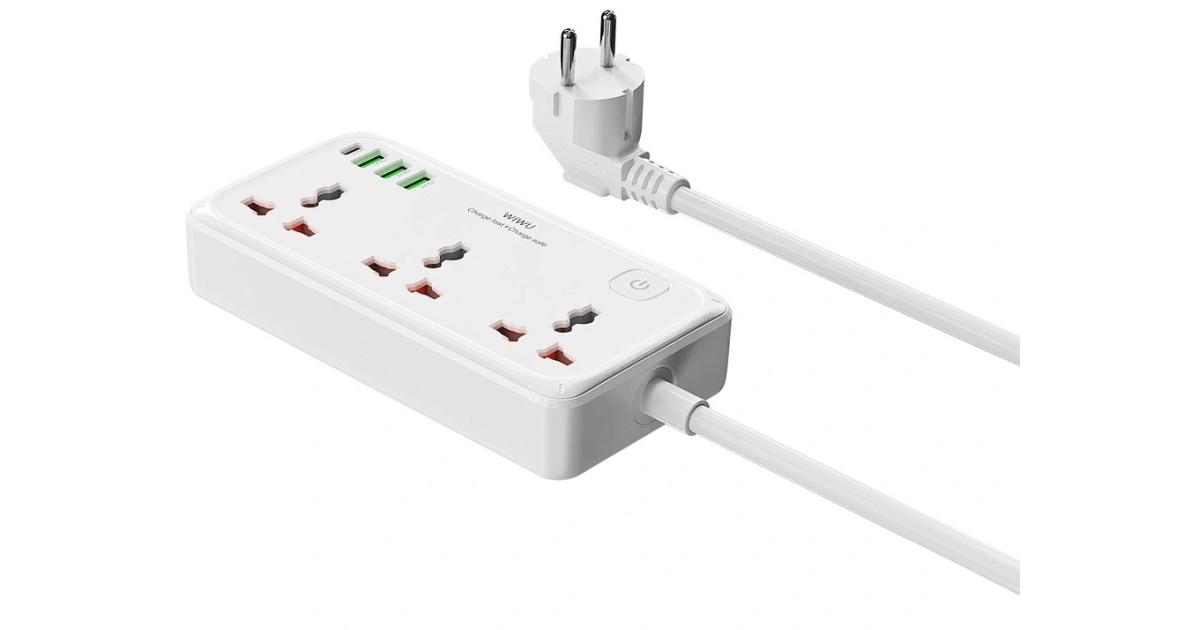مشترك كهرباء WiWU Wi-S005، 7 في واحد، 30 وات، 3 مقابس + 3 USB، 1 نوع C - الاتحاد الأوروبي