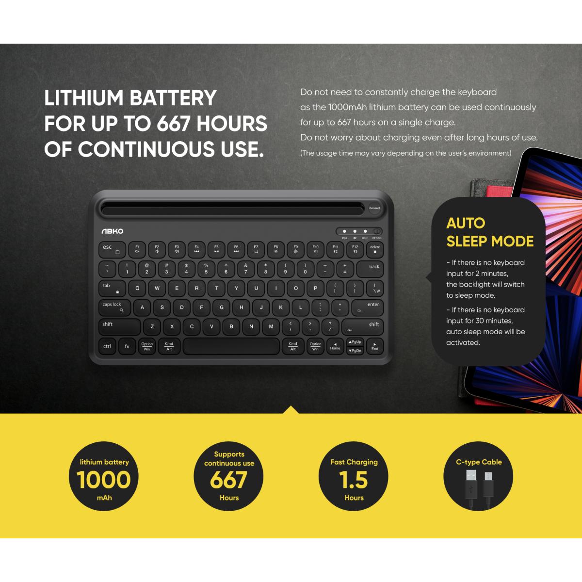 ABKONCORE TOS250 Multi-Device OS RGB BackLighting Wireless BlueTooth 5.1 Connectivity W/Type-C Charging Port-Slim 78Keys Compact KeyBoard ABKONCORE TOS250 Multi-Device OS RGB BackLighting Wireless BlueTooth 5.1 Connectivity W/Type-C Charging Port-Slim 78Keys Compact KeyBoard