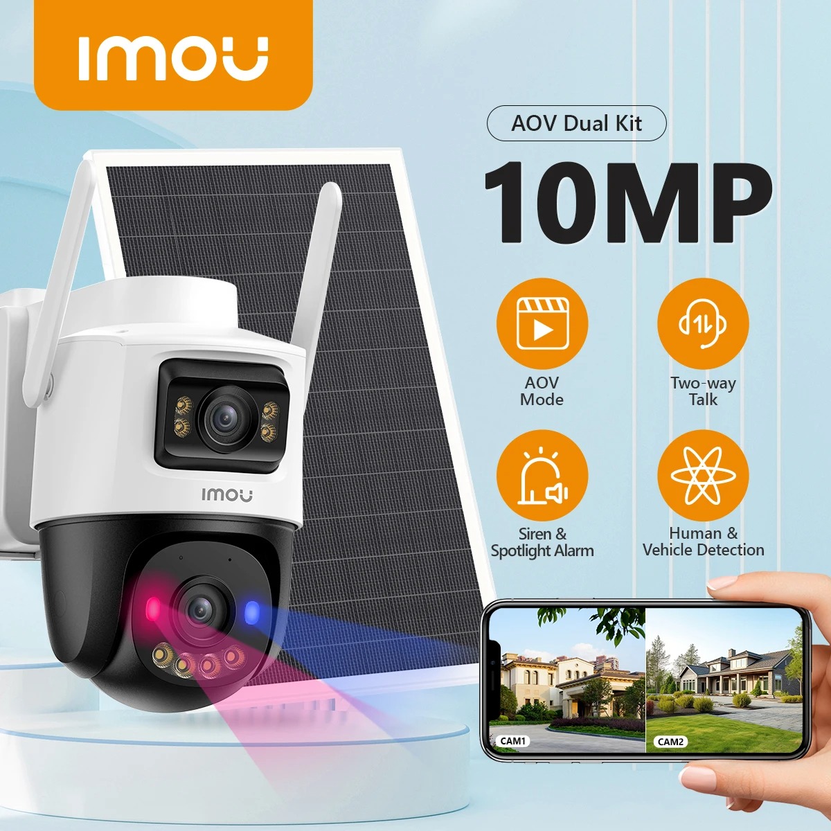 IMOU AOV Dual 10MP With Solar Panel 360° PTZ Outdoor Security Camera 4G LTE Wifi IP Camera Vehicle Detection Warning Light