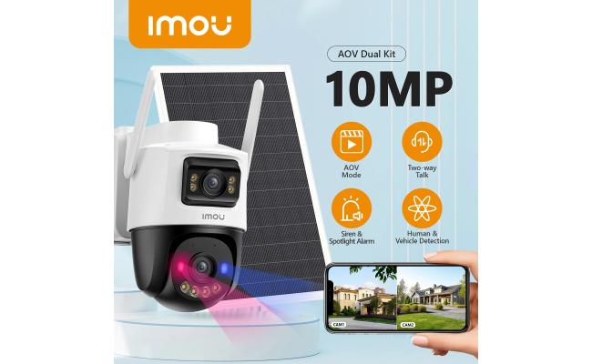 IMOU AOV Dual 10MP With Solar Panel 360° PTZ Outdoor Security Camera 4G LTE Wifi IP Camera Vehicle Detection Warning Light