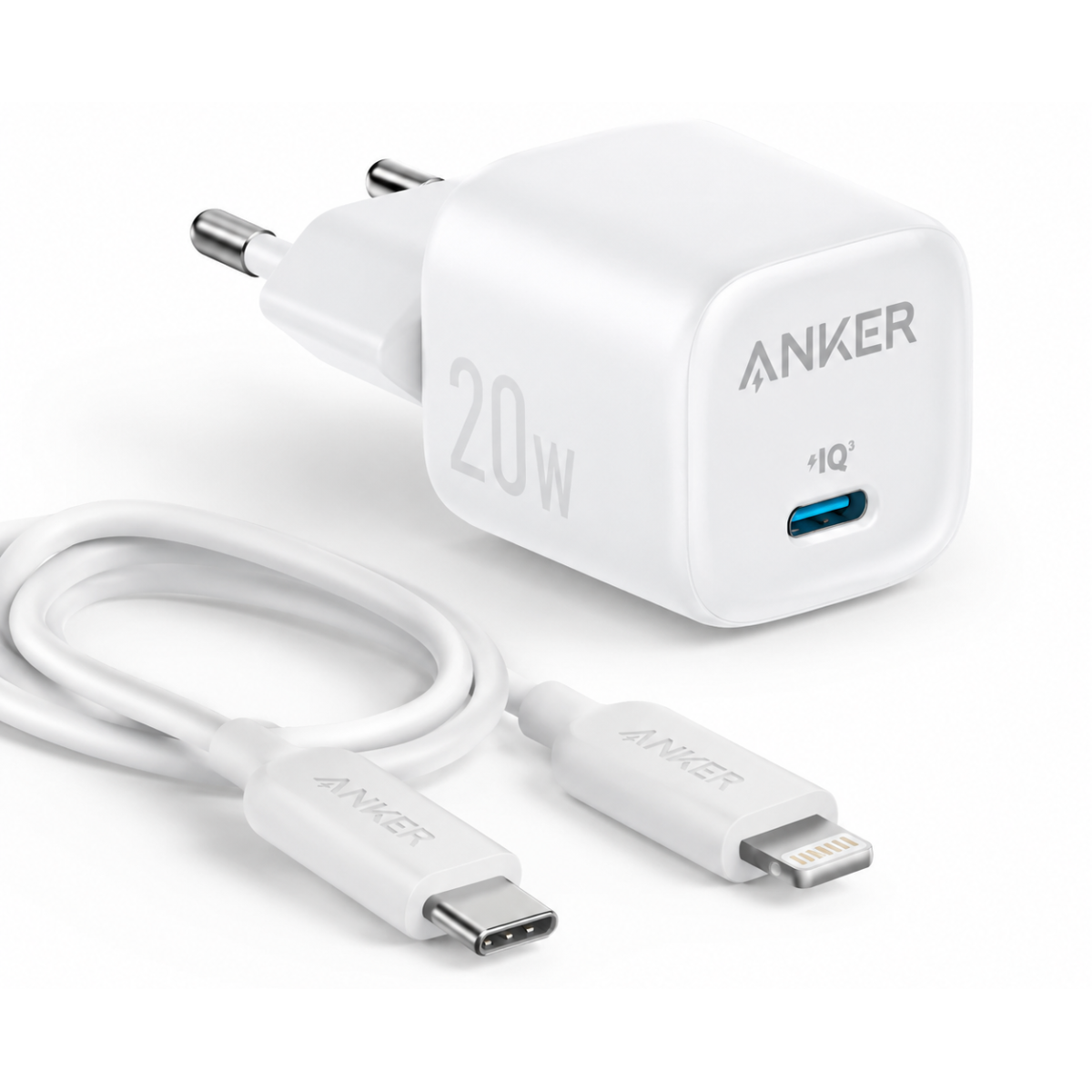 Anker Zolo 20W PD 3.0 USB-C Wall Charger with USB-C to Lightning Cable - White Anker Zolo 20W PD 3.0 USB-C Wall Charger with USB-C to Lightning Cable - White