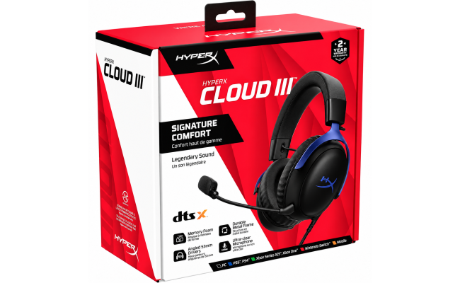HyperX Cloud III Wired Angled 53mm Drivers DTS Memory Foam Durable Frame Ultra-Clear 10mm Mic USB-C & USB-A 3.5mm For PC, PS5, Xbox Series X|S - Blue HyperX Cloud III Wired Angled 53mm Drivers DTS Memory Foam Durable Frame Ultra-Clear 10mm Mic USB-C & USB-A 3.5mm For PC, PS5, Xbox Series X|S - Blue