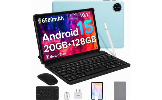 DOOGEE Tab A9 Pro VIB Edition (2025) 10.1" Android WIFI Tablet (128GB Storage / 4GB + 16GB Shared Memory) Bundle (Keyboard + Mouse + Pen + Cover + Screen Protector) , Blue