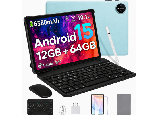 DOOGEE Tab A9 VIB Edition (2025) 10.1" Android WIFI Tablet (64GB Storage / 4GB + 9GB Shared Memory) Bundle (Keyboard + Mouse + Pen + Cover + Screen Protector) , Blue
