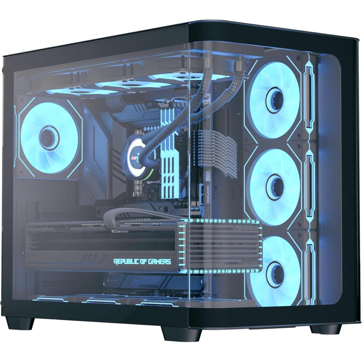 AeroCool P500C ATX Mid Tower Gaming PC Case, Tempered Glass Front and Side Panels, 4x ARGB Fans Included, Up to 360mm Radiator Support, 10x 120mm Fan Support, Black