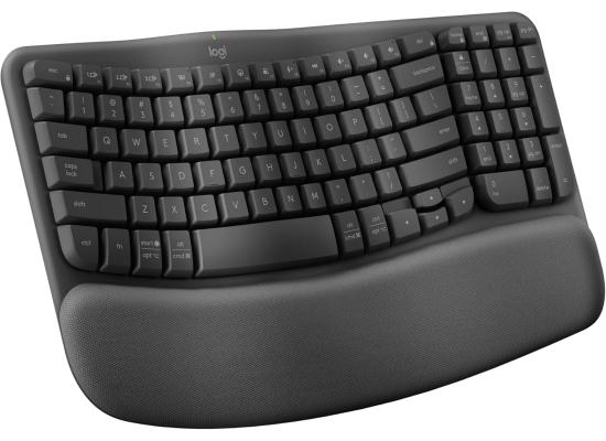 Logitech Wave Keys Keyboard, Bluetooth / Logi Bolt Receiver Connectivity, Ergo-Certified, More Palm-Support, 3-Layers Memory Foam, 2x AAA Battery, English-Arabic Layout, Graphite