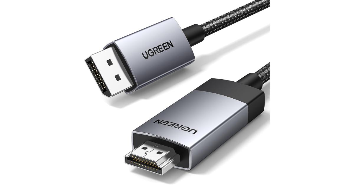 UGREEN 4K @ 60 هرتز DisplayPort إلى كابل HDMI HDR Active DP 1.2 إلى HDMI 2.0 سلك ألومنيوم مجدول أحادي الاتجاه منفذ عرض إلى محول HDMI 6.6FT متوافق مع الشاشة وجهاز العرض وDell وLenovo وHP
