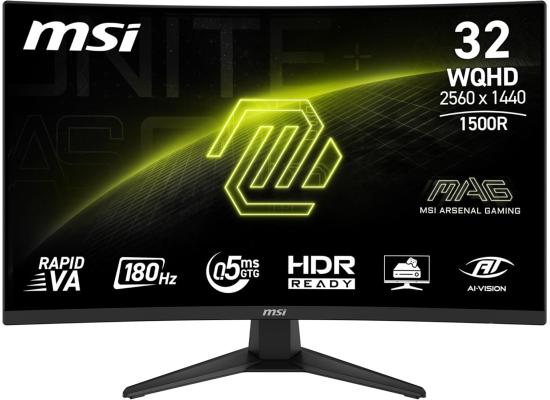 MSI MAG 321CQF E18 32" Curved 1500R QHD 2K 1440P 180Hz AMD FreeSync 0.5ms HDR Ready Low Blue Light Ai Vision Gaming Computer Monitor - Black