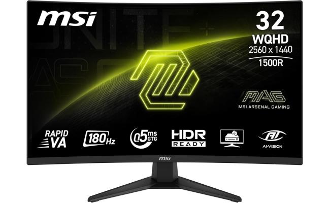 MSI MAG 321CQF E18 32" Curved 1500R QHD 2K 1440P 180Hz AMD FreeSync 0.5ms HDR Ready Low Blue Light Ai Vision Gaming Computer Monitor - Black