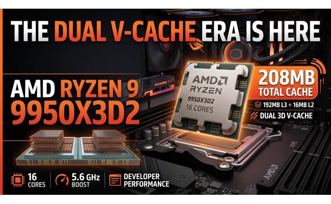 AMD RYZEN 9 9950X3D2 16-Core 4.3GHz (5.6 GHz Max Boost) 208MB Cache AM5 Desktop Processor , Tray