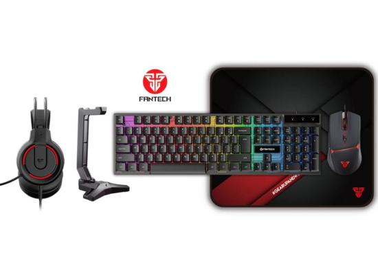 Fantech P51 5-in-1 Gaming Combo Set with Keyboard, Mouse, Headset, Mousepad & Headset Stand - Black
