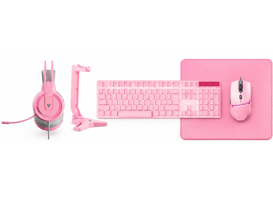 Fantech P51 5-in-1 Gaming Combo Set with Keyboard, Mouse, Headset, Mousepad & Headset Stand - Pink