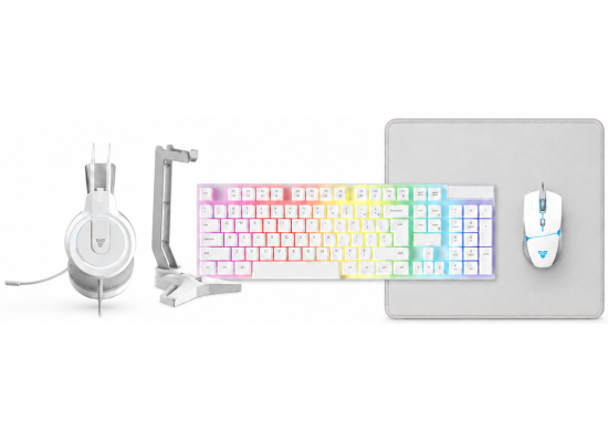 Fantech P51 5-in-1 Gaming Combo Set with Keyboard, Mouse, Headset, Mousepad & Headset Stand - White