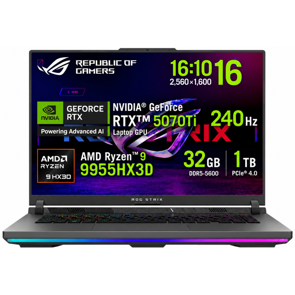 ASUS ROG Strix G16 (2025) G614FR 9Gen AMD Ryzen™ 9 9955HX3D 16-Cores w/ Nvidia RTX 5070 TI 12GB DDR7 & 16
