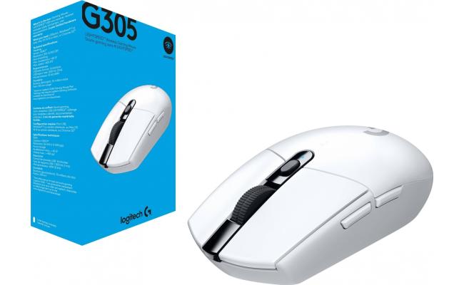 Logitech G305 Lightspeed Wireless Gaming Mouse, Hero Sensor, 12,000 DPI, Lightweight, 6 Programmable Buttons, 250h Battery, On-Board Memory, Compatible with PC, Mac - White