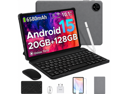 DOOGEE Tab A9 Pro VIB Edition (2025) 10.1" Android WIFI Tablet (128GB Storage / 4GB + 16GB Shared Memory) Bundle (Keyboard + Mouse + Pen + Cover + Screen Protector) , Gray