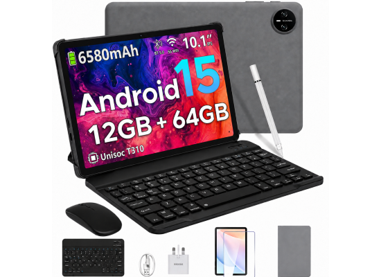 DOOGEE Tab A9 VIB Edition (2025) 10.1" Android WIFI Tablet (64GB Storage / 4GB + 9GB Shared Memory) Bundle (Keyboard + Mouse + Pen + Cover + Screen Protector) , Gray