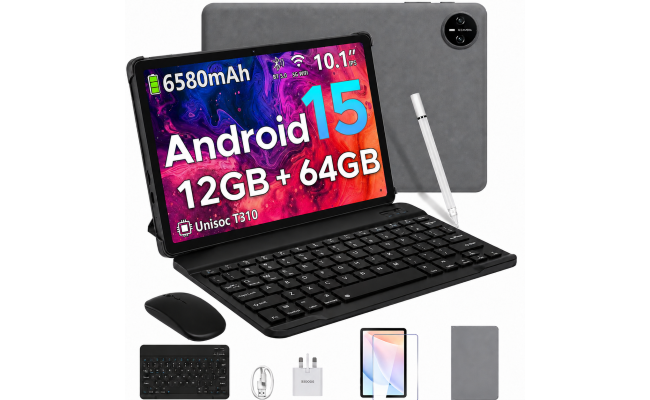 DOOGEE Tab A9 VIB Edition (2025) 10.1" Android WIFI Tablet (64GB Storage / 4GB + 9GB Shared Memory) Bundle (Keyboard + Mouse + Pen + Cover + Screen Protector) , Gray
